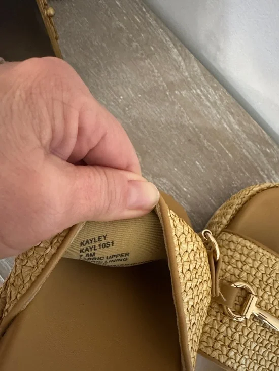 Steve Madden Tan Woven raffia Slide Mules with Gold Accent - Picture 10 of 11